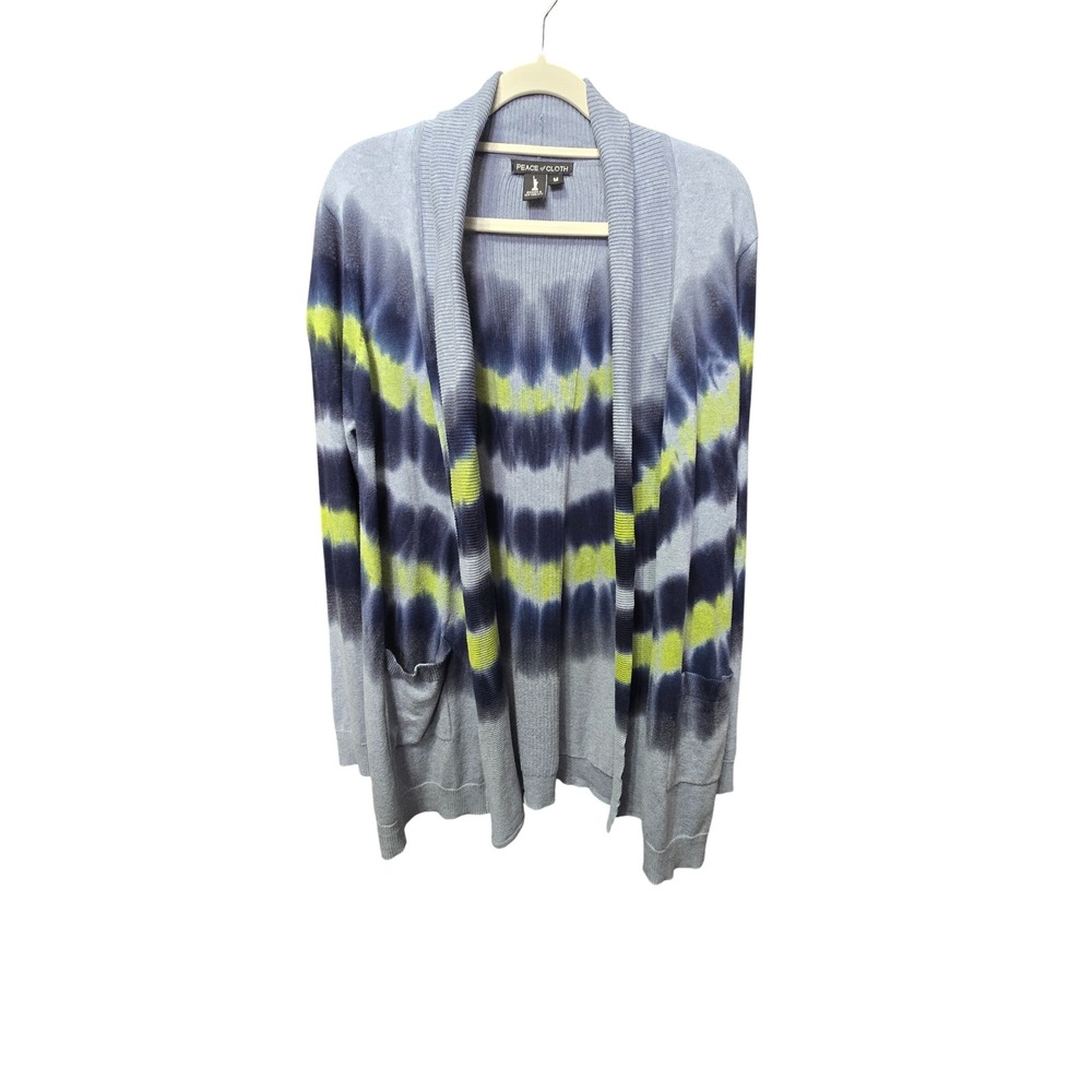 Peace of Cloth Cardigan Sweater Womens Medium Blue Tie Dye Cotton Cashmere Boho